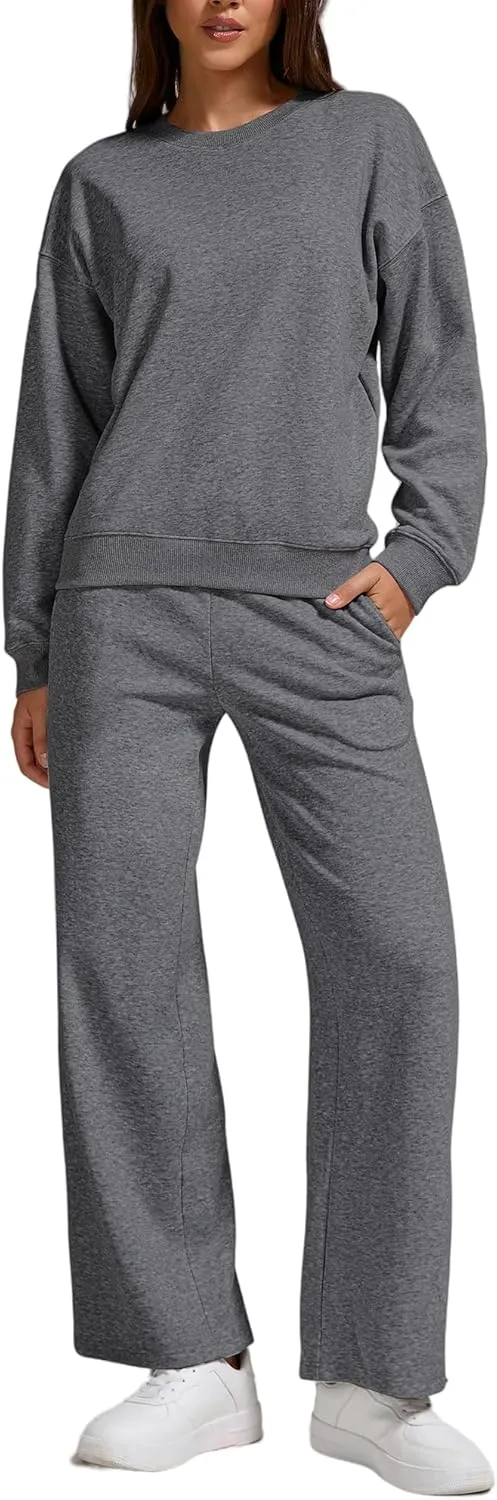 ZFLM Casual Workout Two Piece Outfits Long Sleeve Top Pullover High Waist Drawstring Jogger Pants Tracksuit Sets Streetwear
