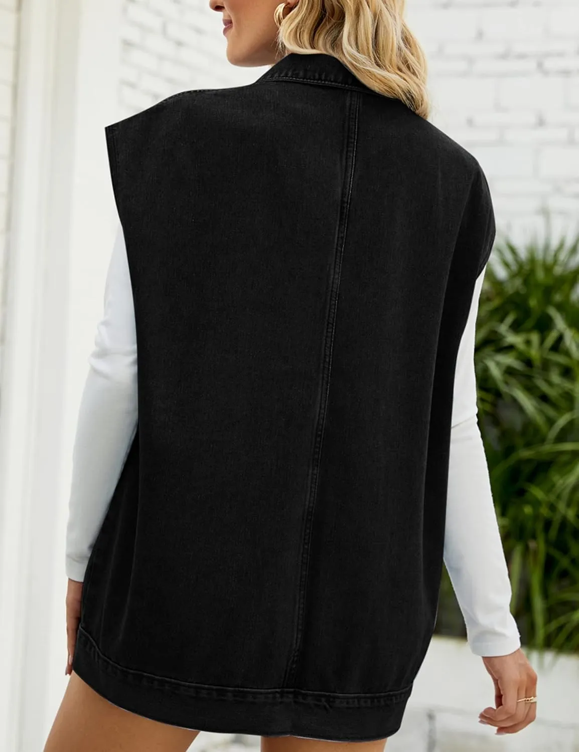 Zontroldy Denim Jean Vest for Women Oversized Sleeveless Button Down Denim Jean Vest Waistcoat Shacket Jacket